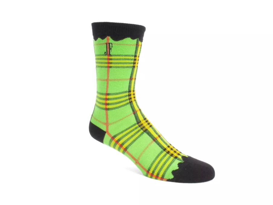Fluevog Shoes Hazel Vog Green Knit Plaid Socks for Men & Women