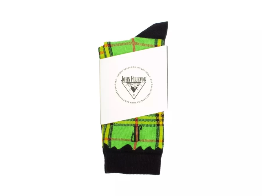 Fluevog Shoes Hazel Vog Green Knit Plaid Socks for Men & Women