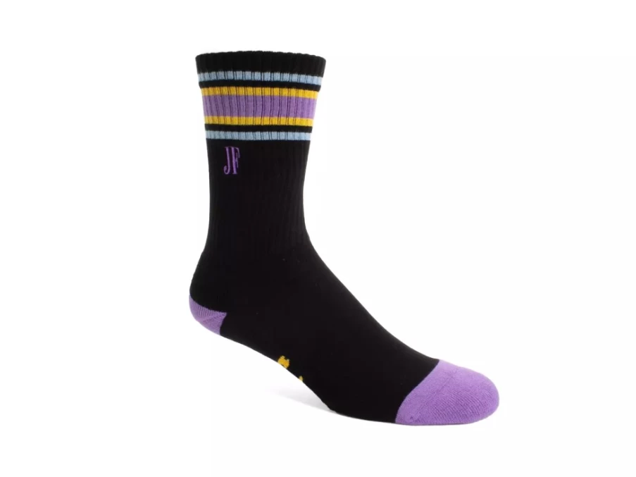 Fluevog Shoes Bandit Colourblock Varsity Socks in Black & Lavender