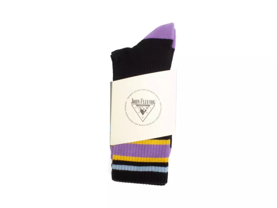 Fluevog Shoes Bandit Colourblock Varsity Socks in Black & Lavender